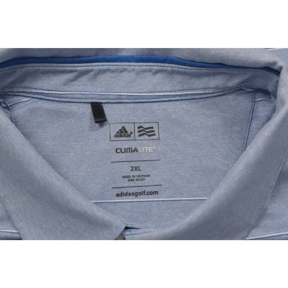 Adidas Golf Climalite Blue Striped Short Sleeve Polo Shirt Men's Size 2XL XXL